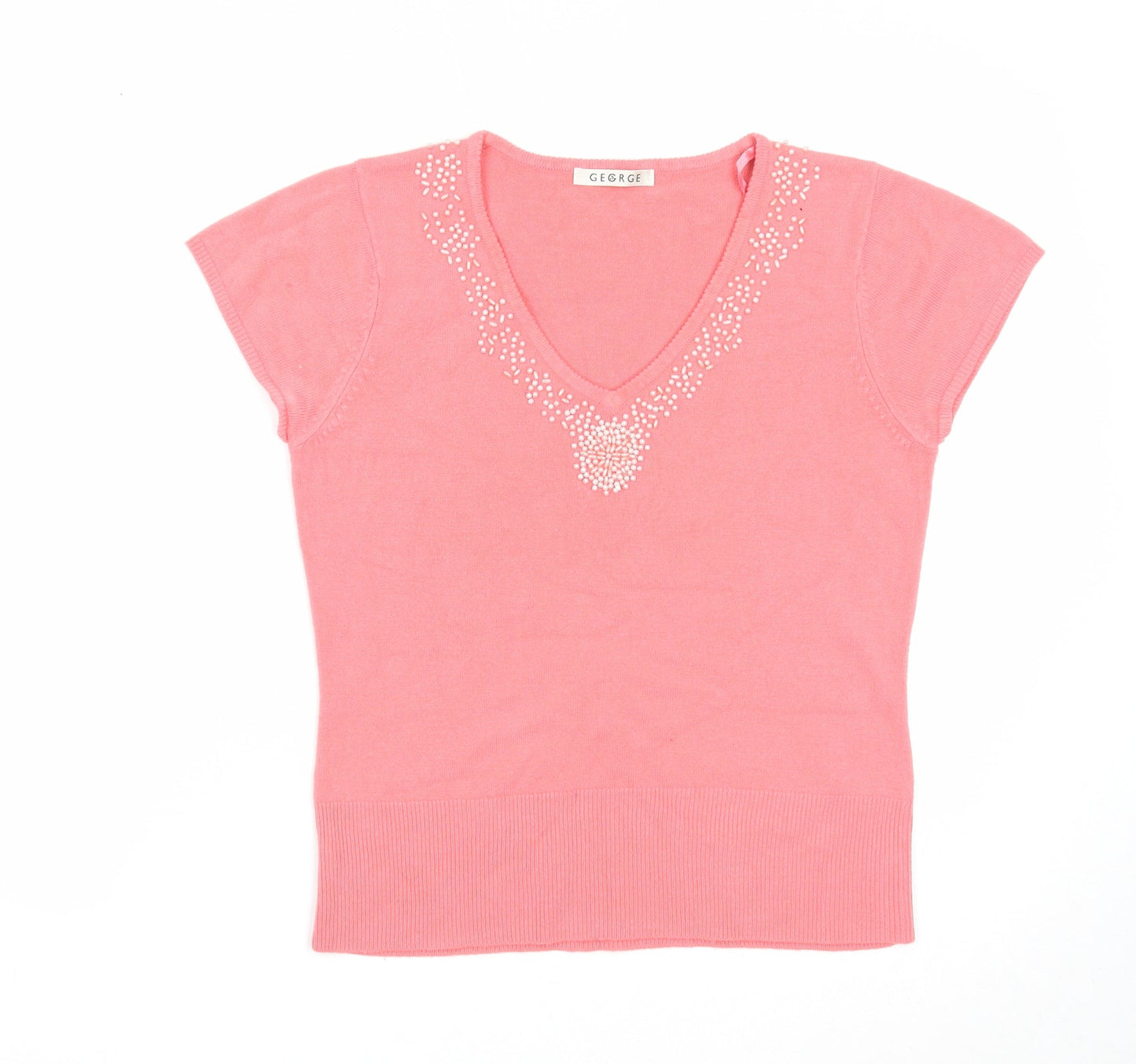 George Womens Pink V-Neck Acrylic Pullover Jumper Size 10