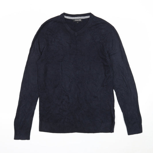 Debenhams Mens Blue V-Neck Acrylic Pullover Jumper Size L Long Sleeve