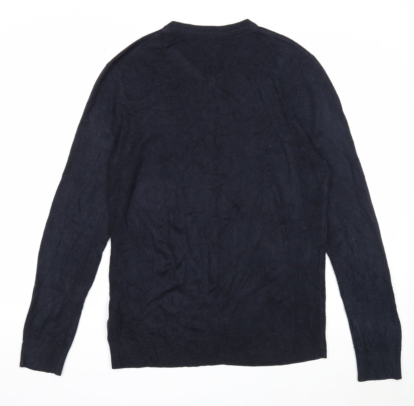 Debenhams Mens Blue V-Neck Acrylic Pullover Jumper Size L Long Sleeve