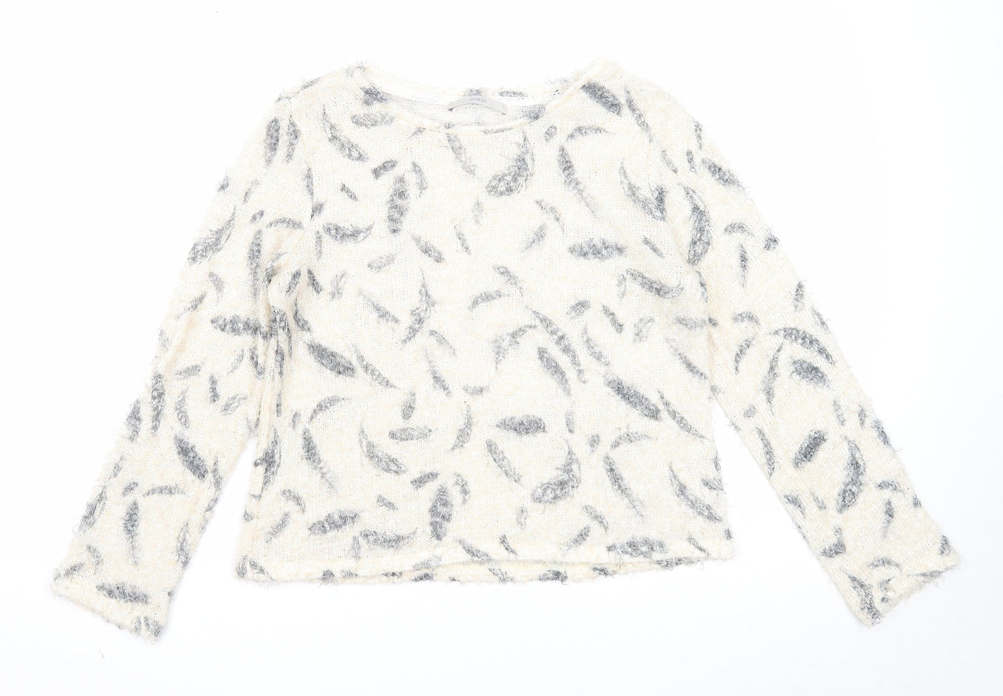 George Womens Beige Round Neck Geometric Polyester Pullover Jumper Size 12 - Feather Print