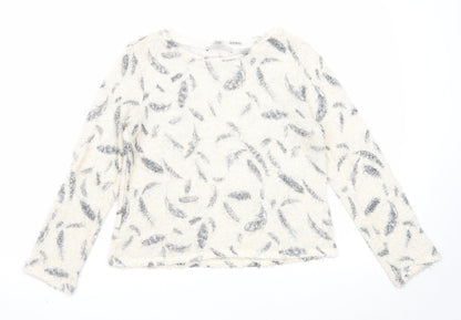 George Womens Beige Round Neck Geometric Polyester Pullover Jumper Size 12 - Feather Print