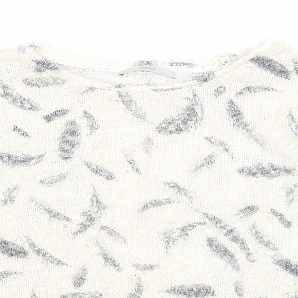George Womens Beige Round Neck Geometric Polyester Pullover Jumper Size 12 - Feather Print
