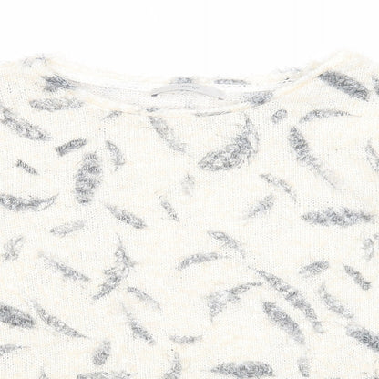 George Womens Beige Round Neck Geometric Polyester Pullover Jumper Size 12 - Feather Print