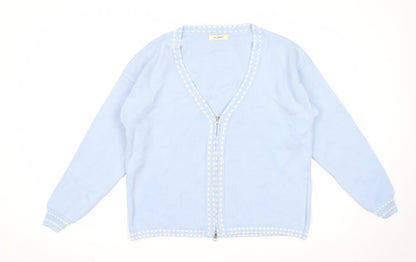 Glamify Womens Blue V-Neck Geometric Acrylic Cardigan Jumper Size S