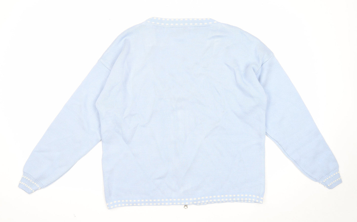 Glamify Womens Blue V-Neck Geometric Acrylic Cardigan Jumper Size S