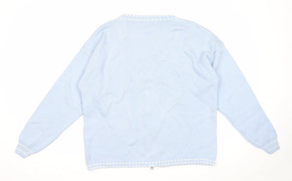 Glamify Womens Blue V-Neck Geometric Acrylic Cardigan Jumper Size S