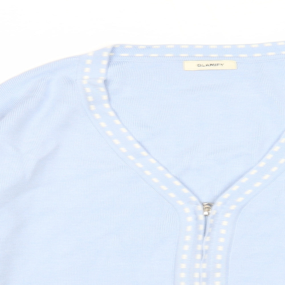 Glamify Womens Blue V-Neck Geometric Acrylic Cardigan Jumper Size S