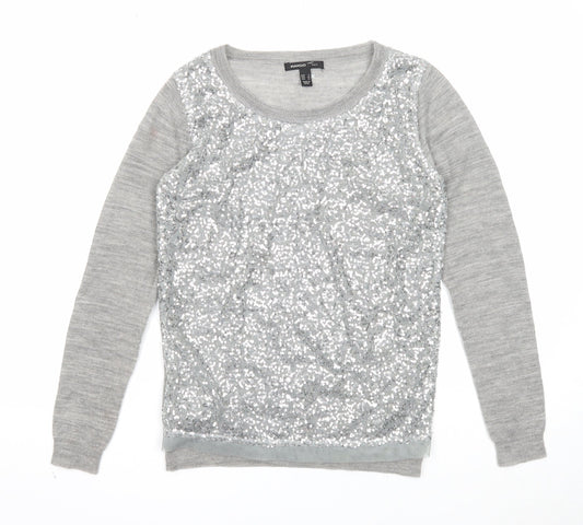 Womens UK Size S Mango Grey Pullover Jumper