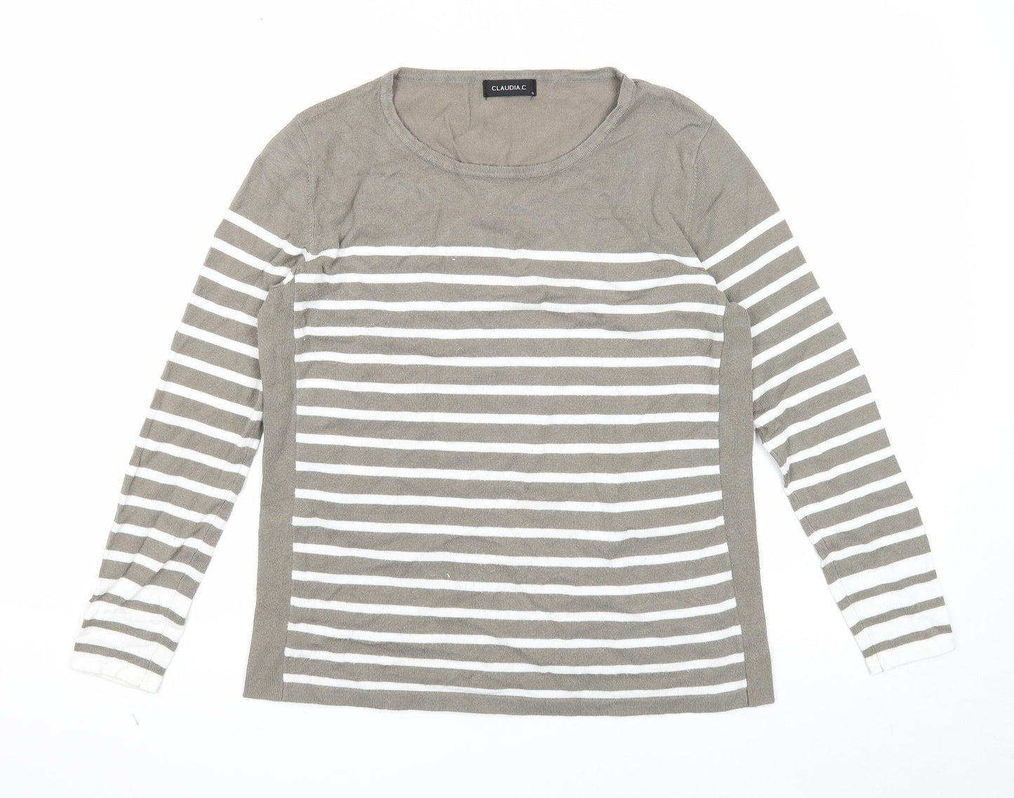 Claudia Ciuti Womens Green Round Neck Striped Viscose Pullover Jumper Size S