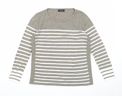 Claudia Ciuti Womens Green Round Neck Striped Viscose Pullover Jumper Size S