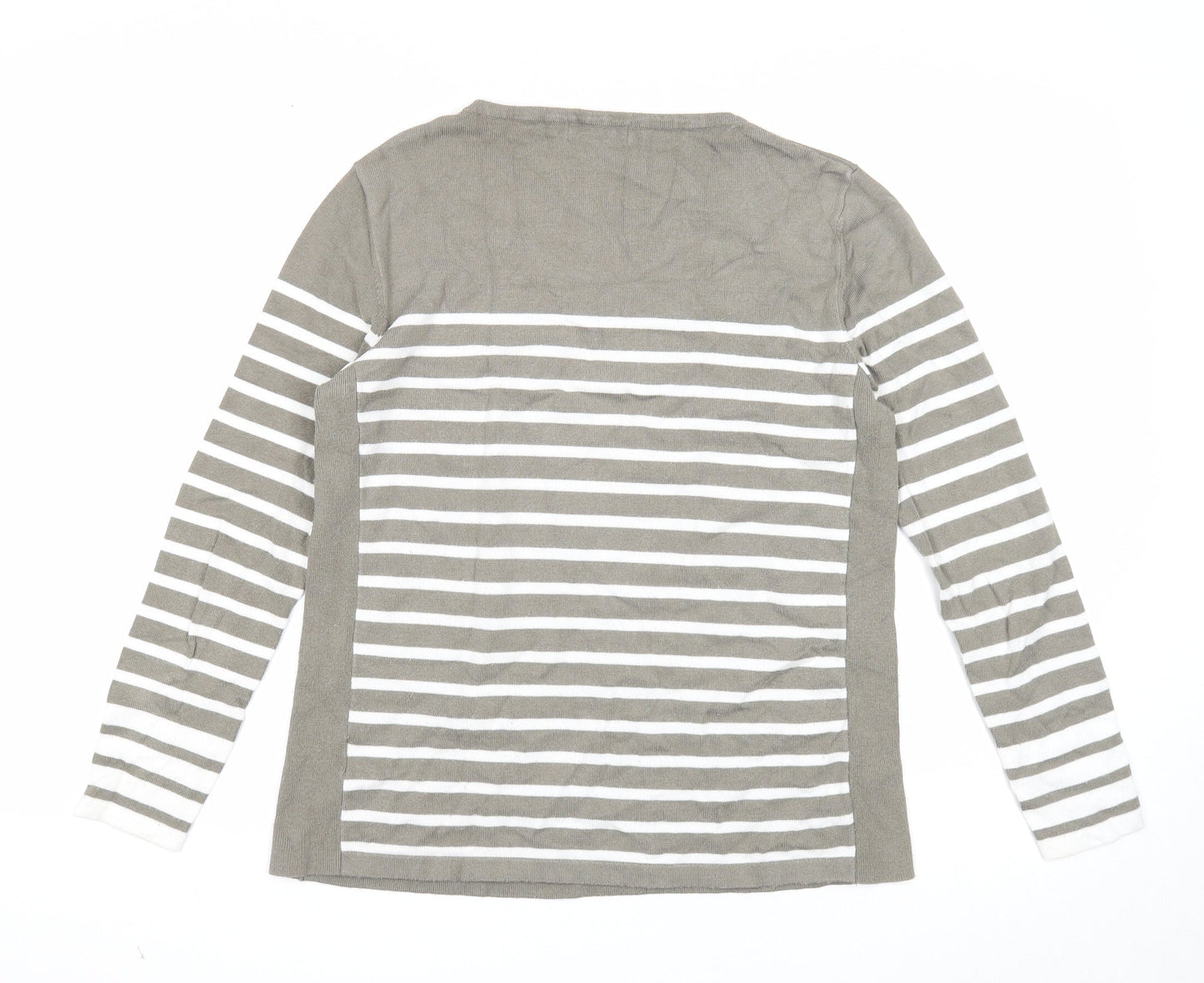 Claudia Ciuti Womens Green Round Neck Striped Viscose Pullover Jumper Size S