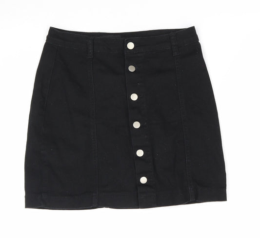 PRETTYLITTLETHING Womens Black Cotton Straight & Pencil Skirt Size 10 Button