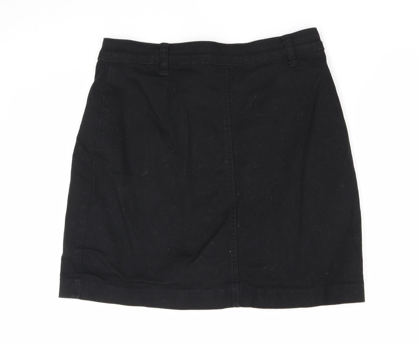 PRETTYLITTLETHING Womens Black Cotton Straight & Pencil Skirt Size 10 Button