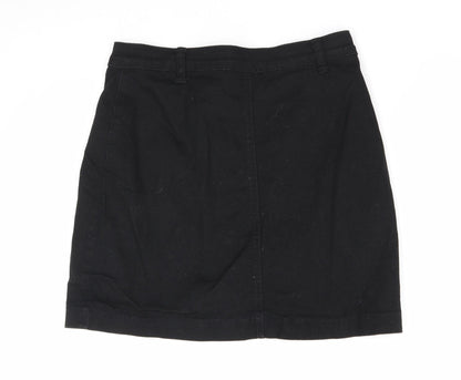 PRETTYLITTLETHING Womens Black Cotton Straight & Pencil Skirt Size 10 Button