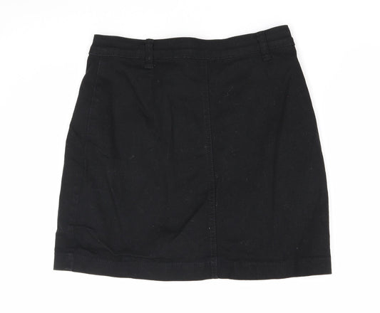 PRETTYLITTLETHING Womens Black Cotton Straight & Pencil Skirt Size 10 Button