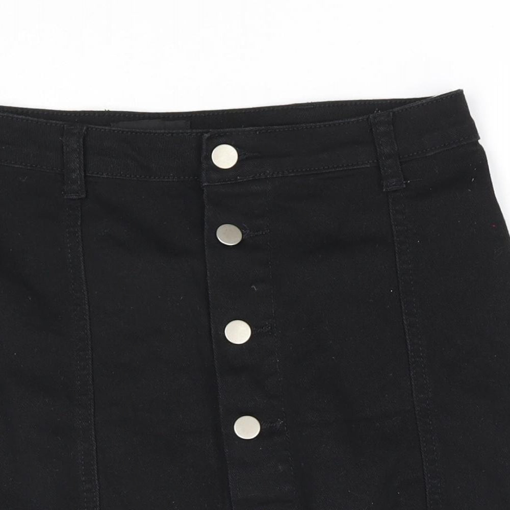 PRETTYLITTLETHING Womens Black Cotton Straight & Pencil Skirt Size 10 Button
