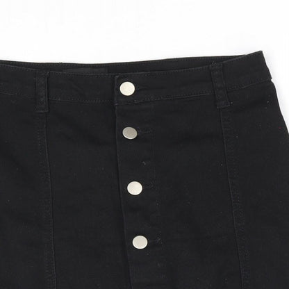PRETTYLITTLETHING Womens Black Cotton Straight & Pencil Skirt Size 10 Button