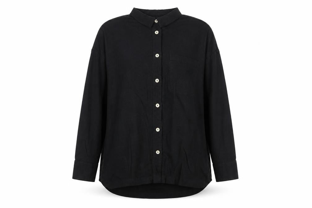 Womens UK Size L Preworn Black Basic Button-Up