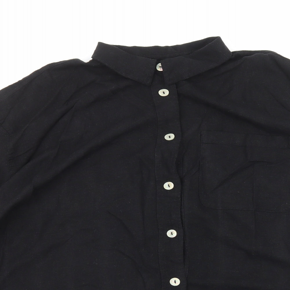 Womens UK Size L Preworn Black Basic Button-Up
