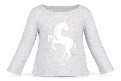 Gap Girls Grey Cotton Basic T-Shirt Size 12-18 Months Round Neck Pullover - Unicorn Print