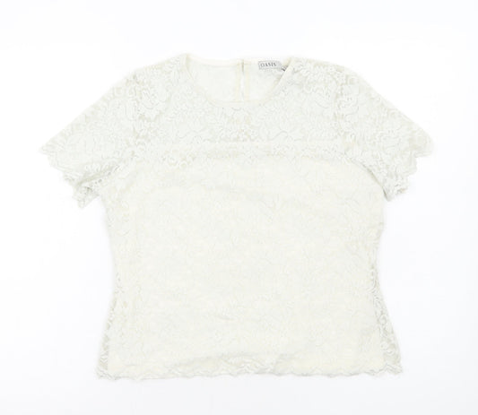 Womens UK Size L Oasis White Basic T-Shirt