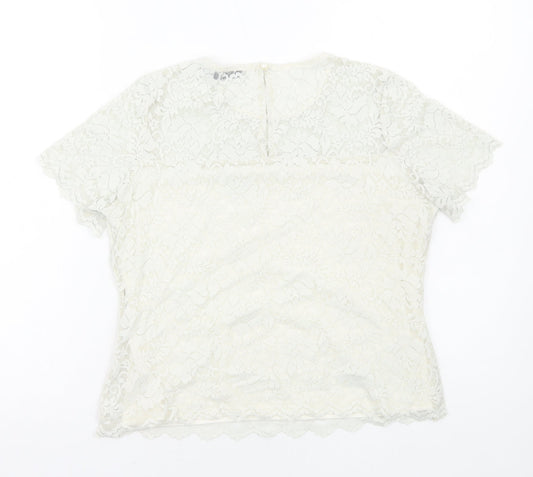 Womens UK Size L Oasis White Basic T-Shirt