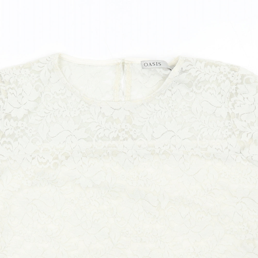 Womens UK Size L Oasis White Basic T-Shirt