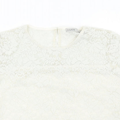 Womens UK Size L Oasis White Basic T-Shirt