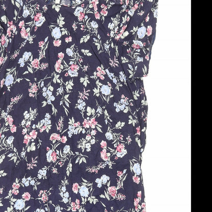 Preworn Womens Blue Floral Viscose A-Line Size M Round Neck Zip