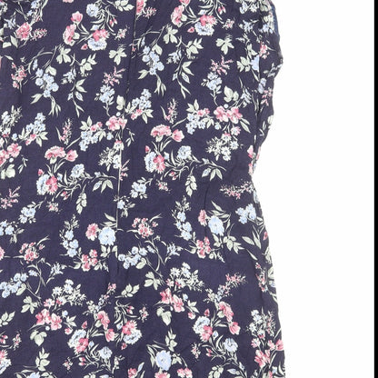 Preworn Womens Blue Floral Viscose A-Line Size M Round Neck Zip