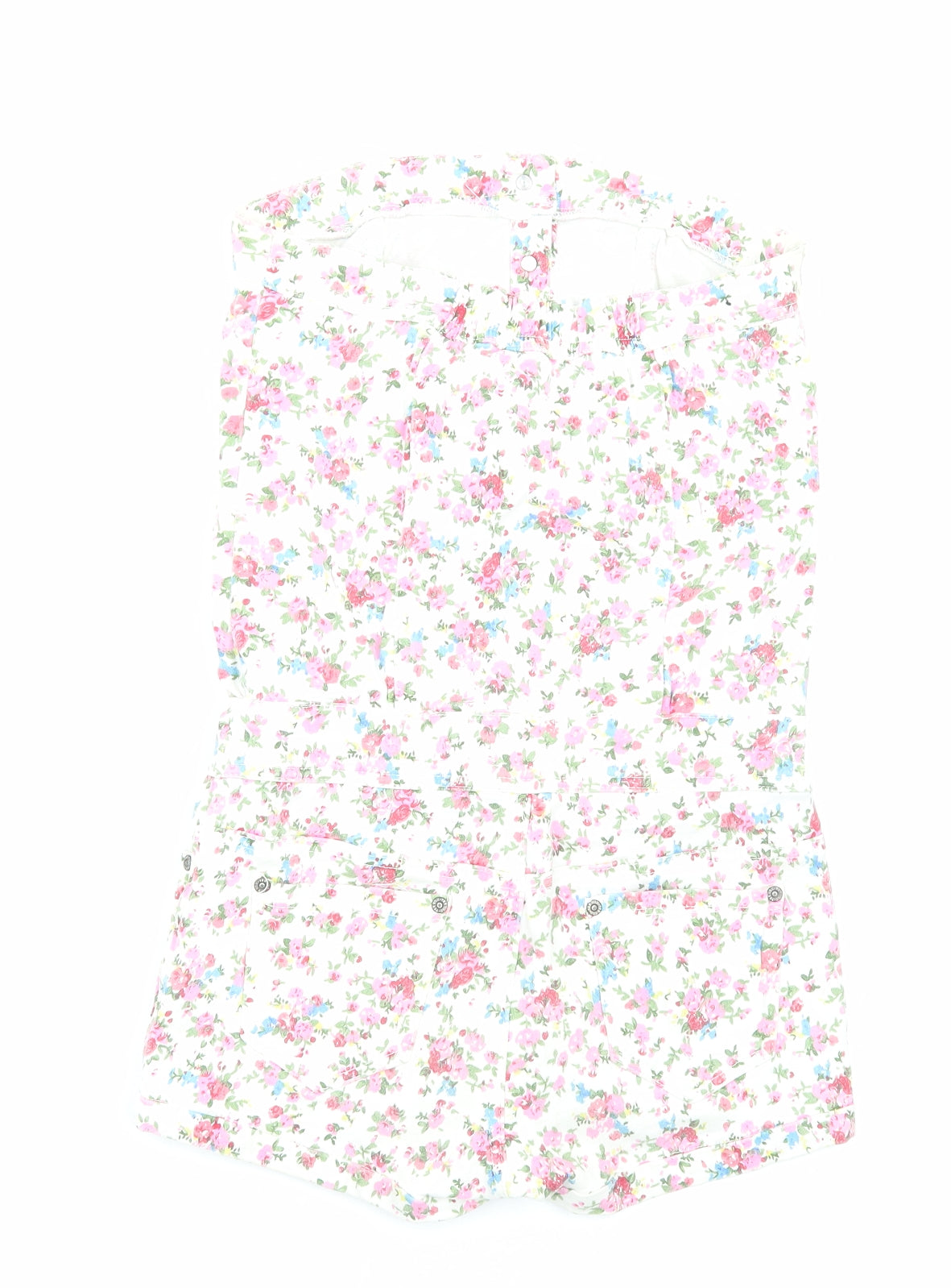 Yes Yes Womens White Floral Cotton Playsuit One-Piece Size 10 Button