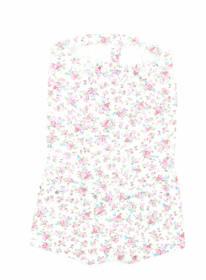 Yes Yes Womens White Floral Cotton Playsuit One-Piece Size 10 Button