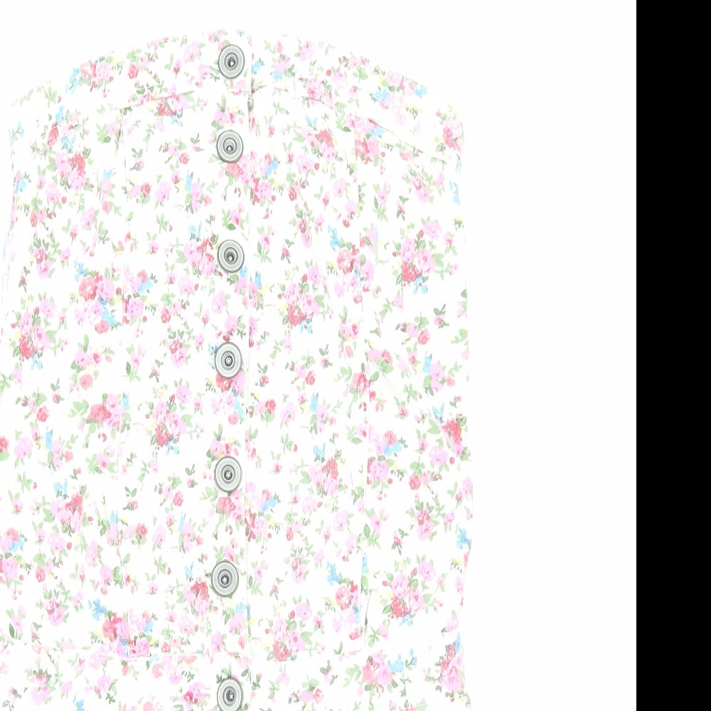 Yes Yes Womens White Floral Cotton Playsuit One-Piece Size 10 Button