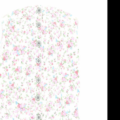 Yes Yes Womens White Floral Cotton Playsuit One-Piece Size 10 Button