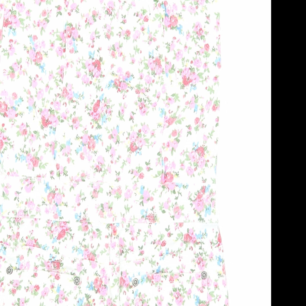 Yes Yes Womens White Floral Cotton Playsuit One-Piece Size 10 Button