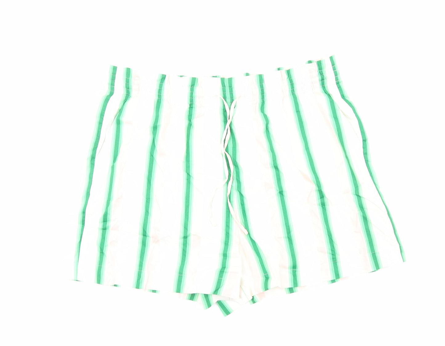 Marks and Spencer Womens White Striped Viscose Bermuda Shorts Size 22 Regular Drawstring