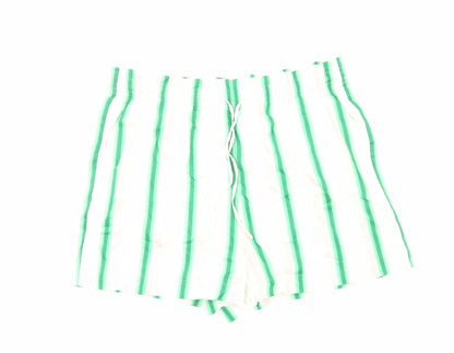Marks and Spencer Womens White Striped Viscose Bermuda Shorts Size 22 Regular Drawstring