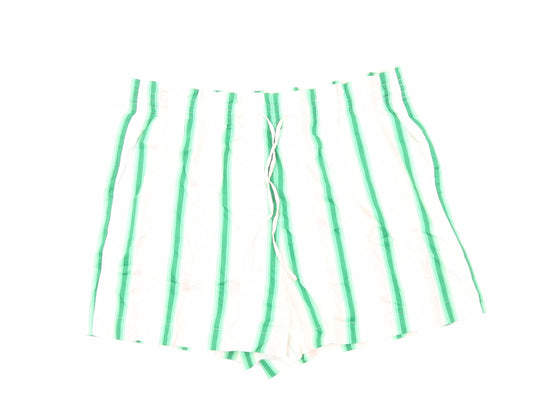Marks and Spencer Womens White Striped Viscose Bermuda Shorts Size 22 Regular Drawstring