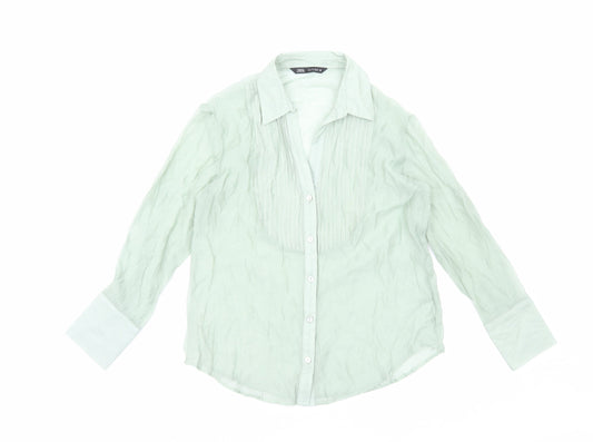 Womens UK Size S Zara Green Basic Button-Up