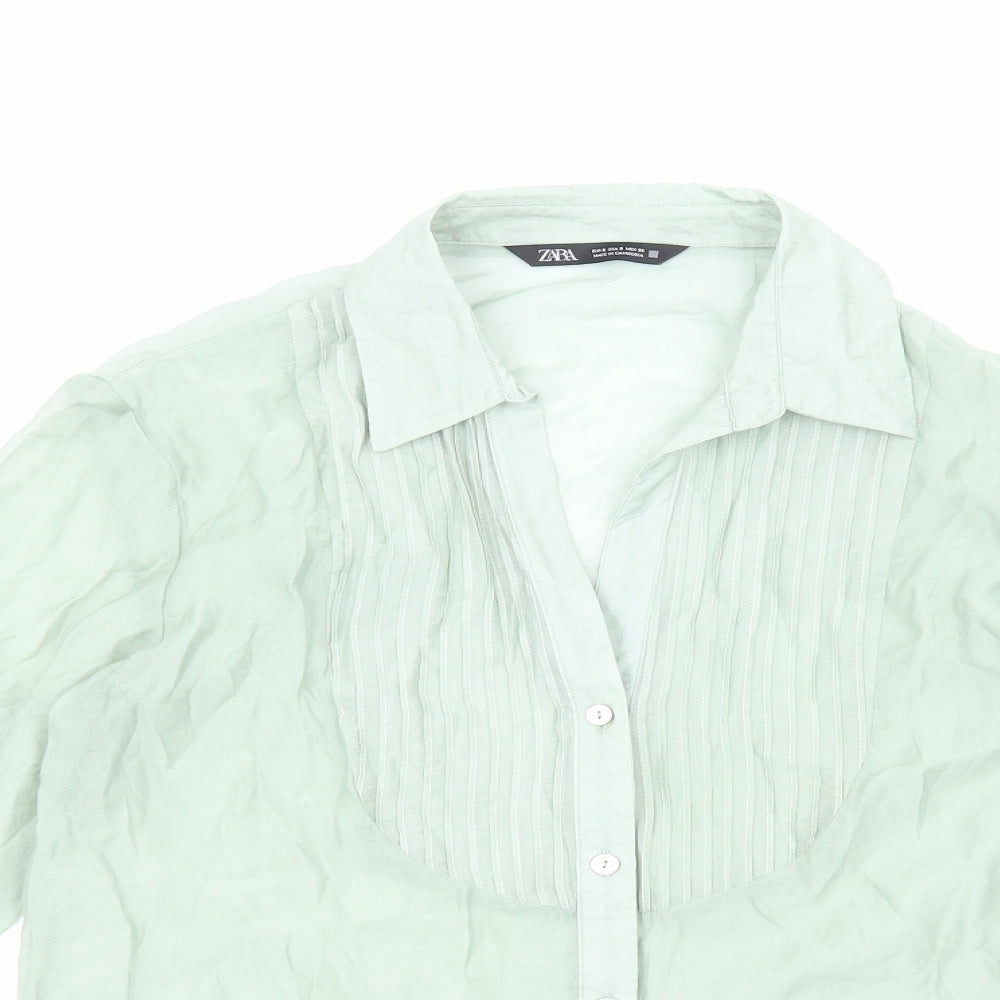 Womens UK Size S Zara Green Basic Button-Up
