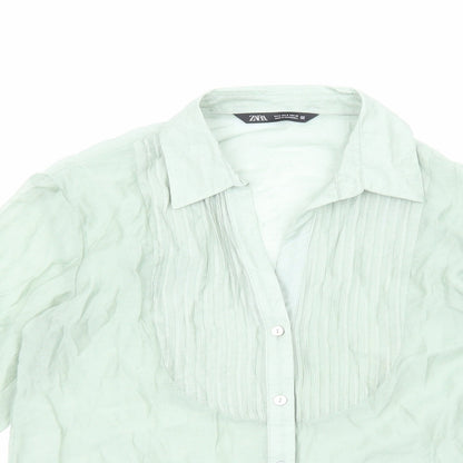 Womens UK Size S Zara Green Basic Button-Up