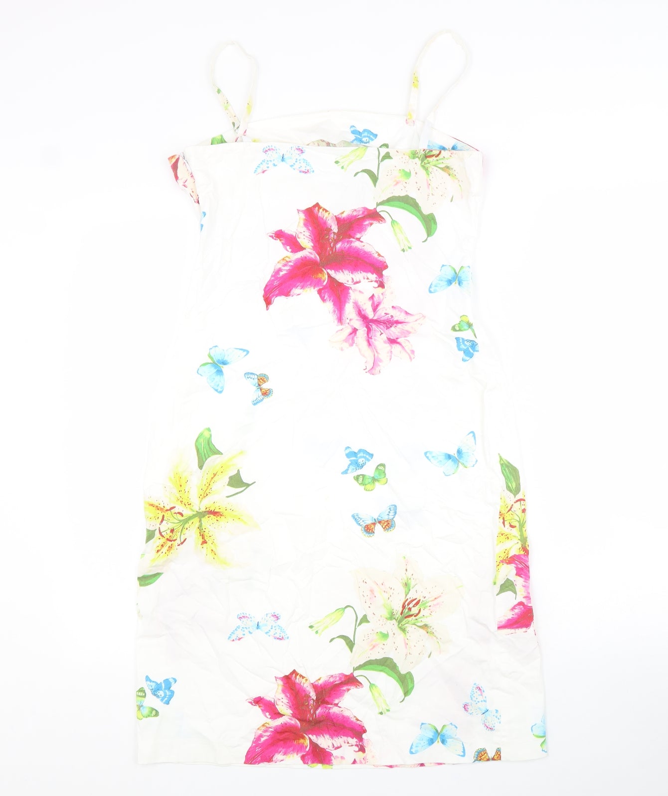 James Lakeland Womens White Floral 100% Cotton Slip Dress Size 12 Square Neck Zip