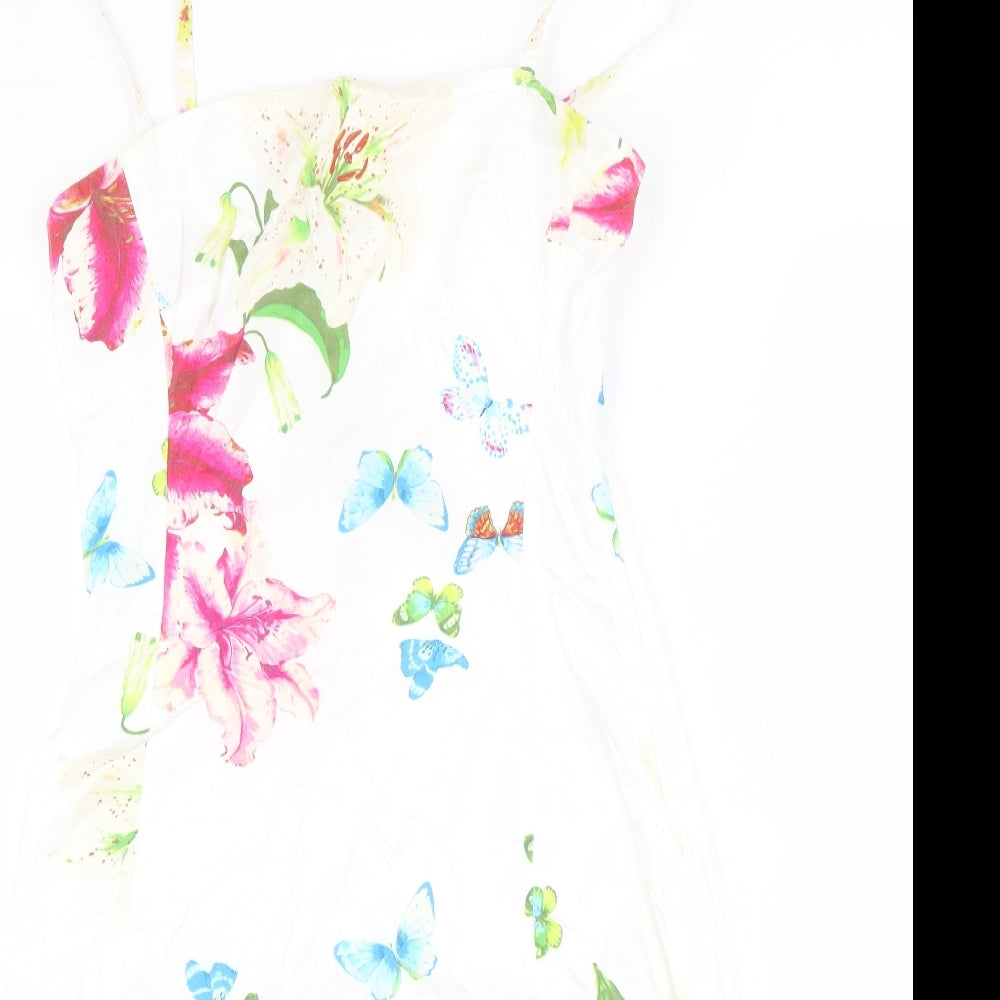 James Lakeland Womens White Floral 100% Cotton Slip Dress Size 12 Square Neck Zip