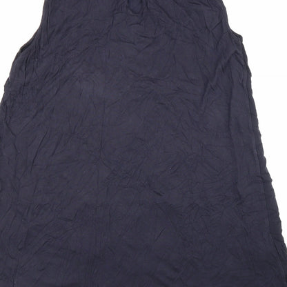 Mango Womens Blue Viscose A-Line Size L Boat Neck Button