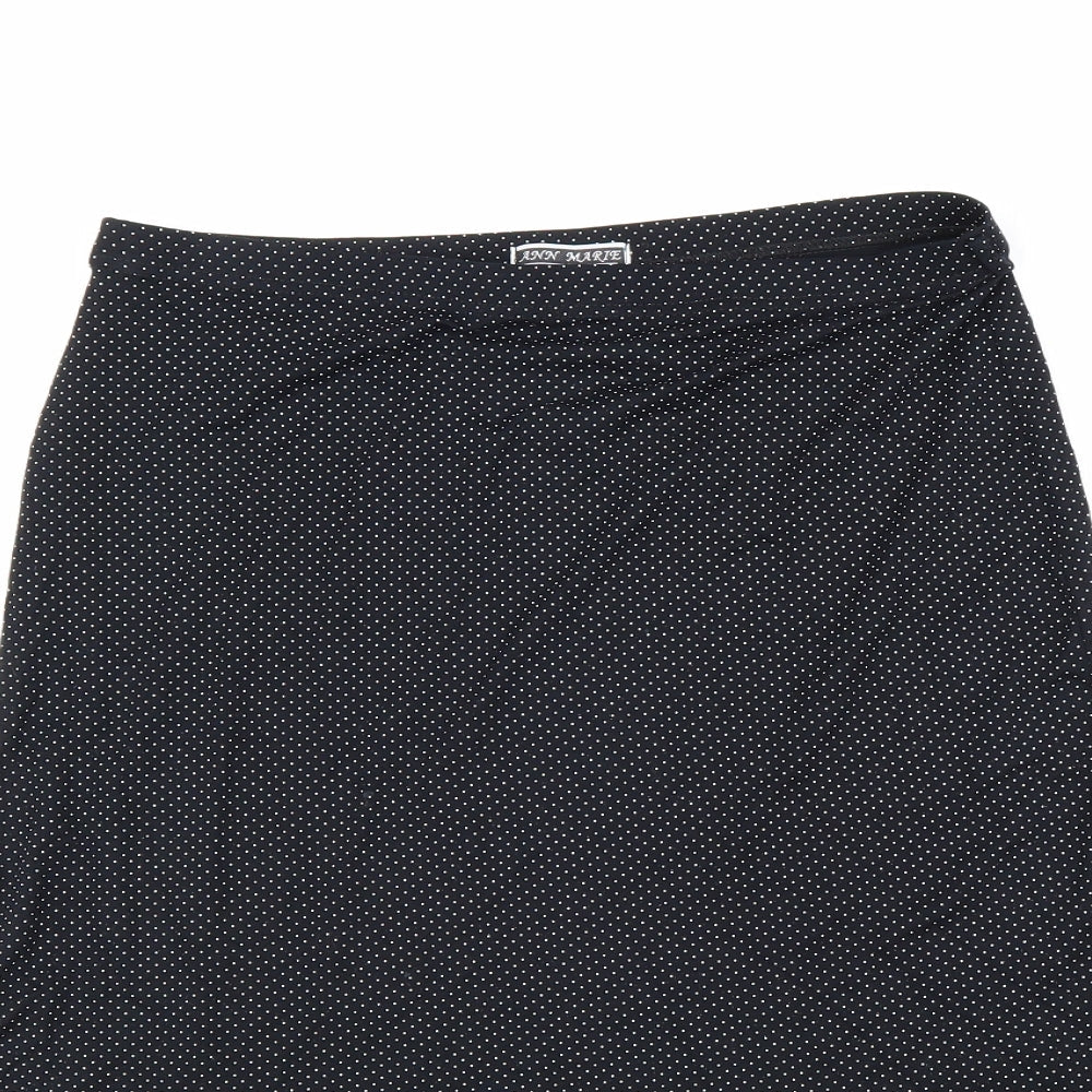 Ann Marrie Womens Black Polka Dot Viscose A-Line Skirt Size 14 Hook & Loop