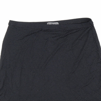 Ann Marrie Womens Black Polka Dot Viscose A-Line Skirt Size 14 Hook & Loop
