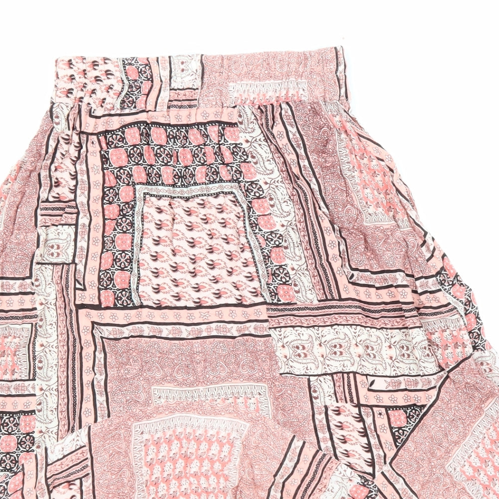 Atmosphere Womens Pink Geometric Viscose A-Line Skirt Size 8 Hook & Loop