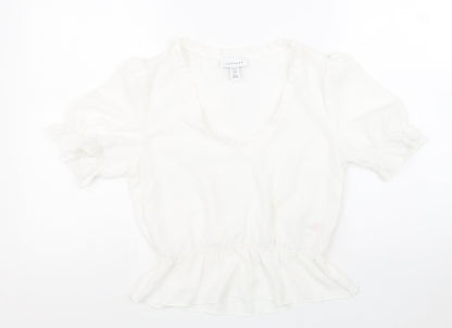 Womens UK Size 8 Topshop White Cropped T-Shirt