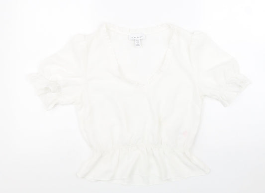 Womens UK Size 8 Topshop White Cropped T-Shirt