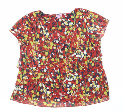 Epilogue Womens Red Geometric Polyester Basic Blouse Size 16 Round Neck